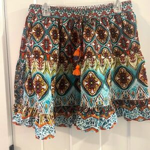 Bali Vintage 90's Mini Skirt Tassels Boho Travel Multicolor Beach Rayon Large